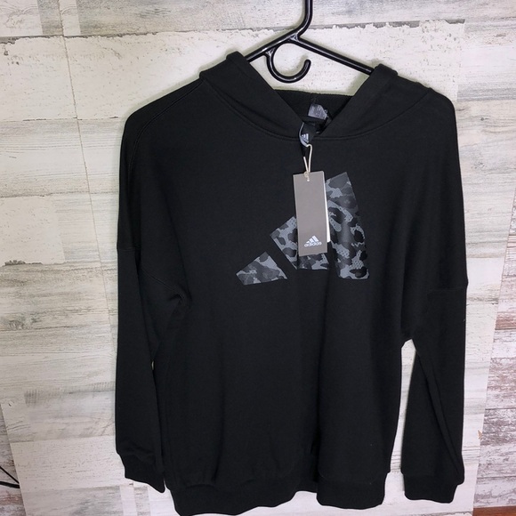 NWT Adidas future icons oversized pullover hoodie black and gray sweatshirt XS​​ - Picture 2 of 13